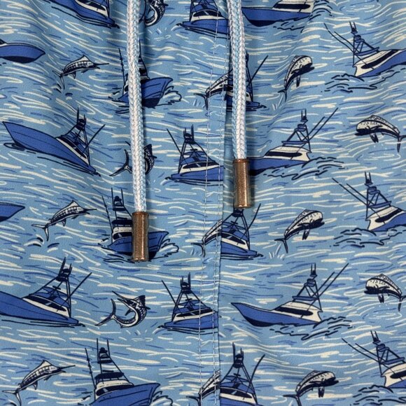 PETER MILLAR Seaside Collection Mens Mesh Lined Swim Trunks Blue Sailing Boats - Picture 6 of 9
